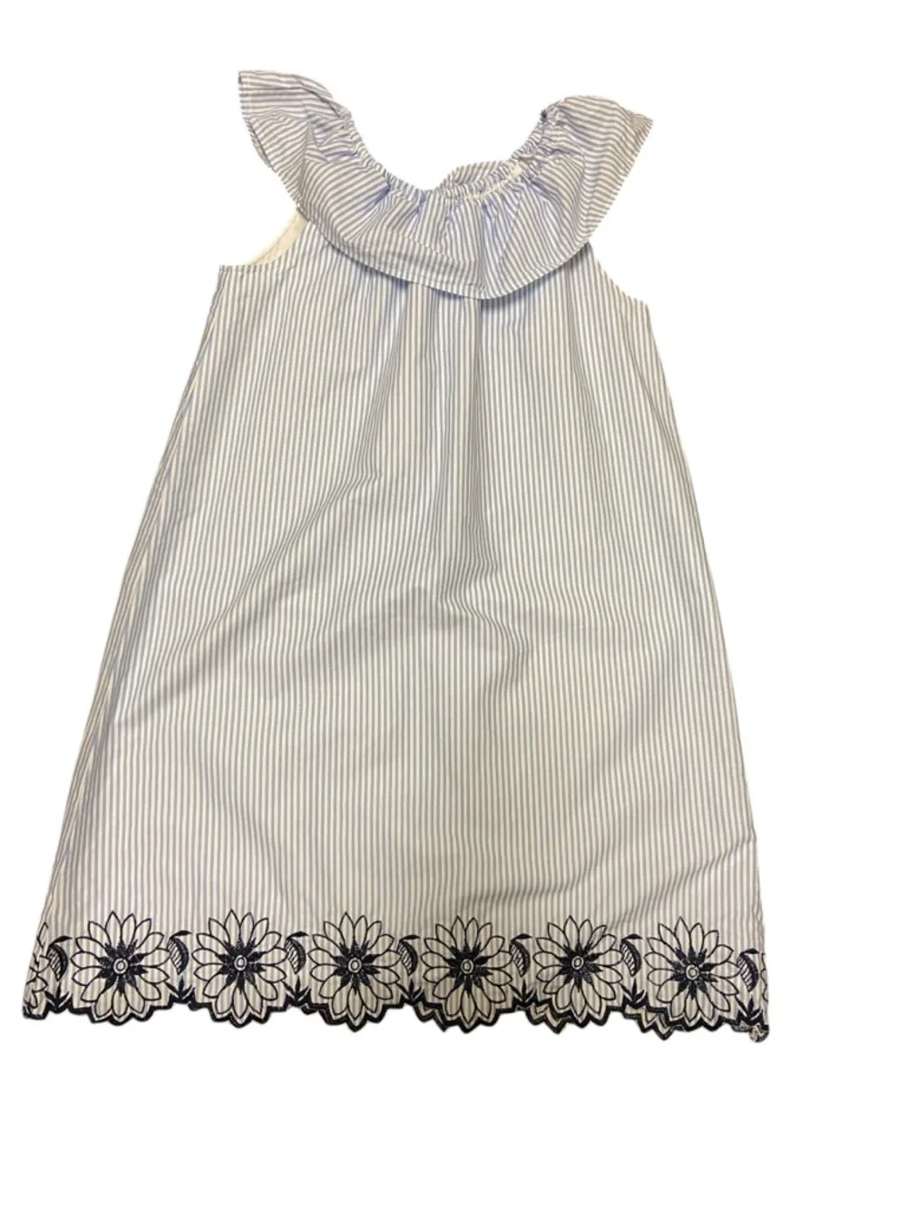 The Children's Place Girls Blue White Stripe Shift Dress Size 16 Embroidered Hem - Picture 4 of 10
